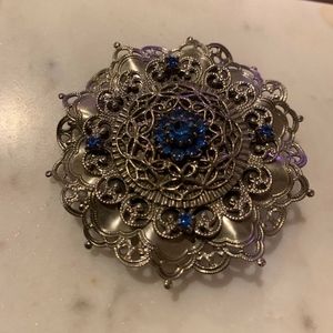 Faux Sapphire and Silver/pewter-tone Brooch